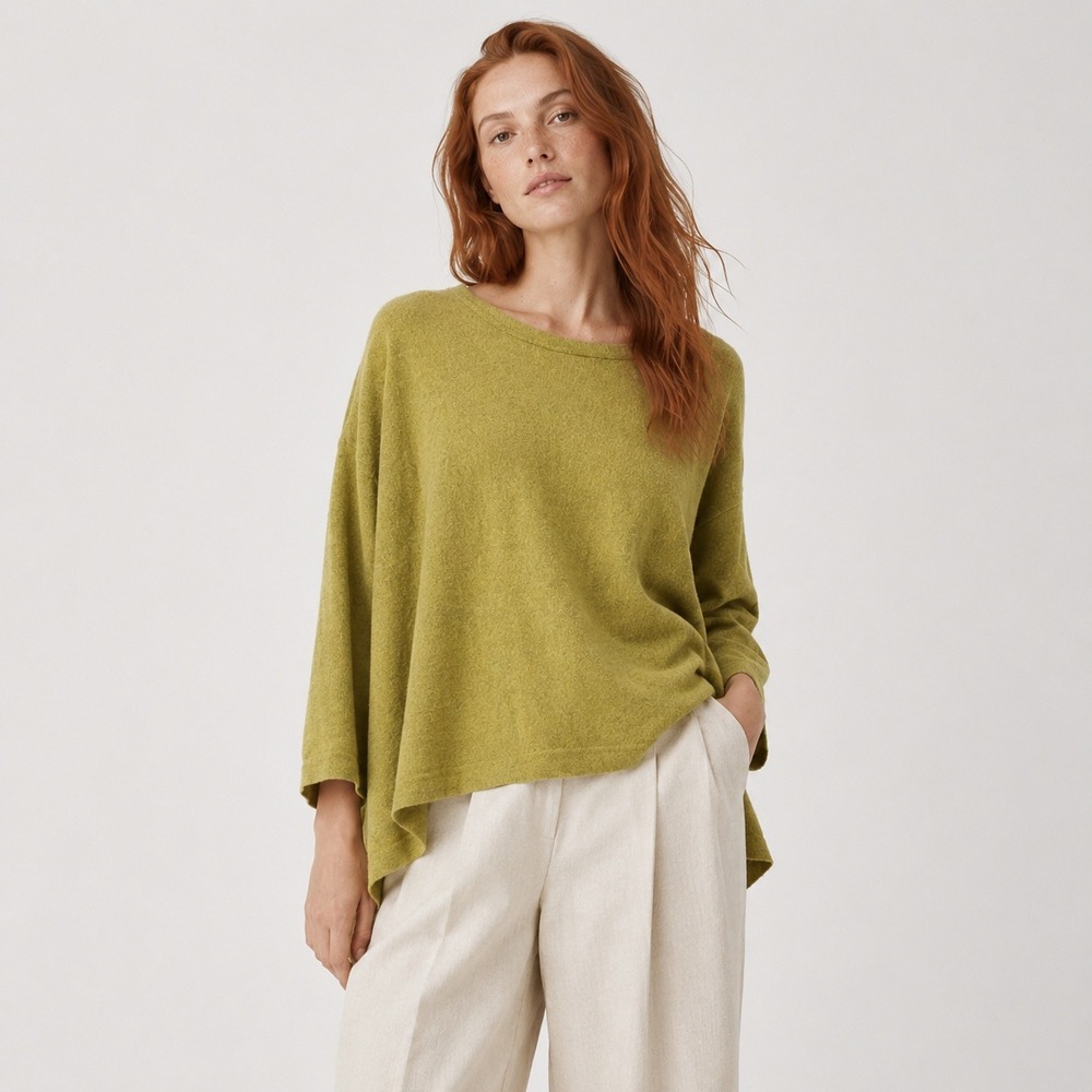 Eileen Fisher Oversized Alpaca Merino Boxy Sweater Pear Green SP